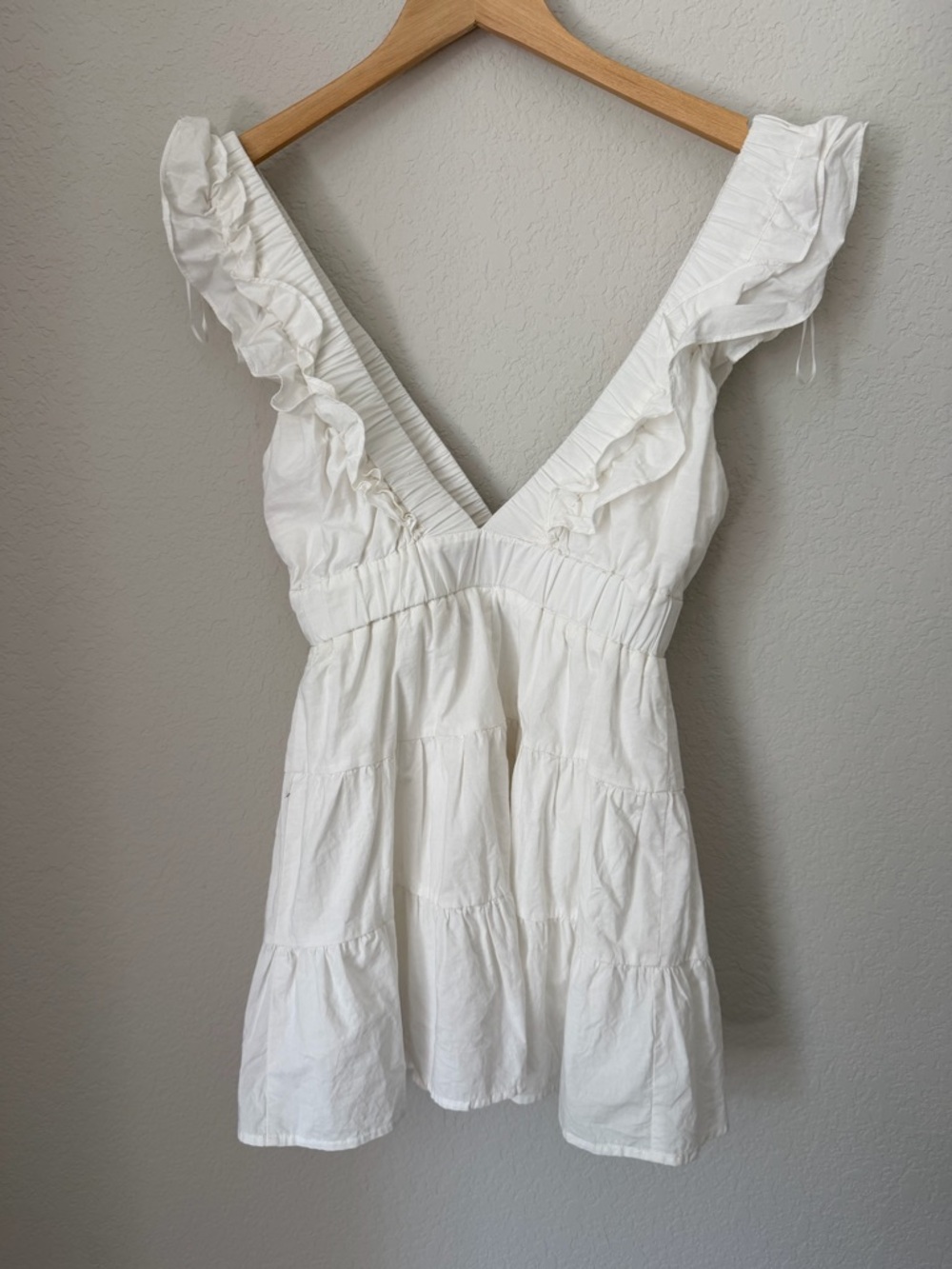 THATSSOFETCH White Ruffle Strap Mini Dress Size 0 Babydoll Summer Beach - Picture 4 of 8